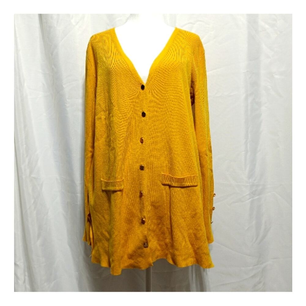 Ninexis Button Down Soft Knit Yellow Longline Cardigan Sweater Size Medium